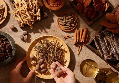 traditional Chinese herbs table spread